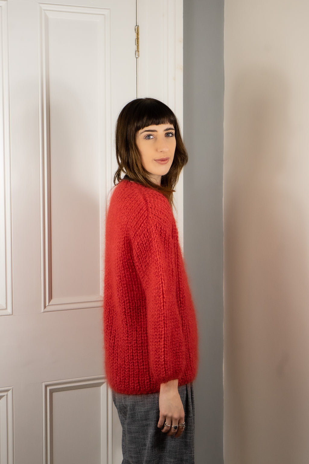 Hand Made Round Neck Mohair Jumper - Red
