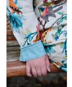Audrey - Multi Coloured Hummingbird Print Ladies Pyjamas With Blue Trims