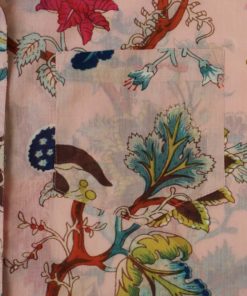 Ethel - Pink Exotic Flower Ladies Pyjamas With Blue Trim