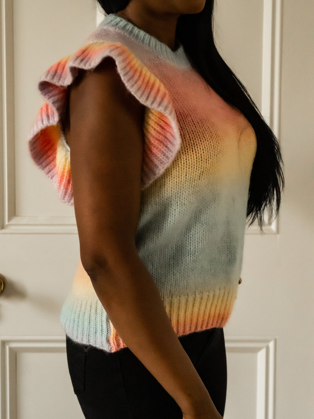 Flora - Frill Sleeve Rainbow Knit