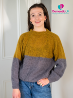 Hand Made Round Neck Mohair Jumper - Mustard/Grey