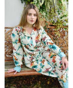 Audrey - Multi Coloured Hummingbird Print Ladies Pyjamas With Blue Trims