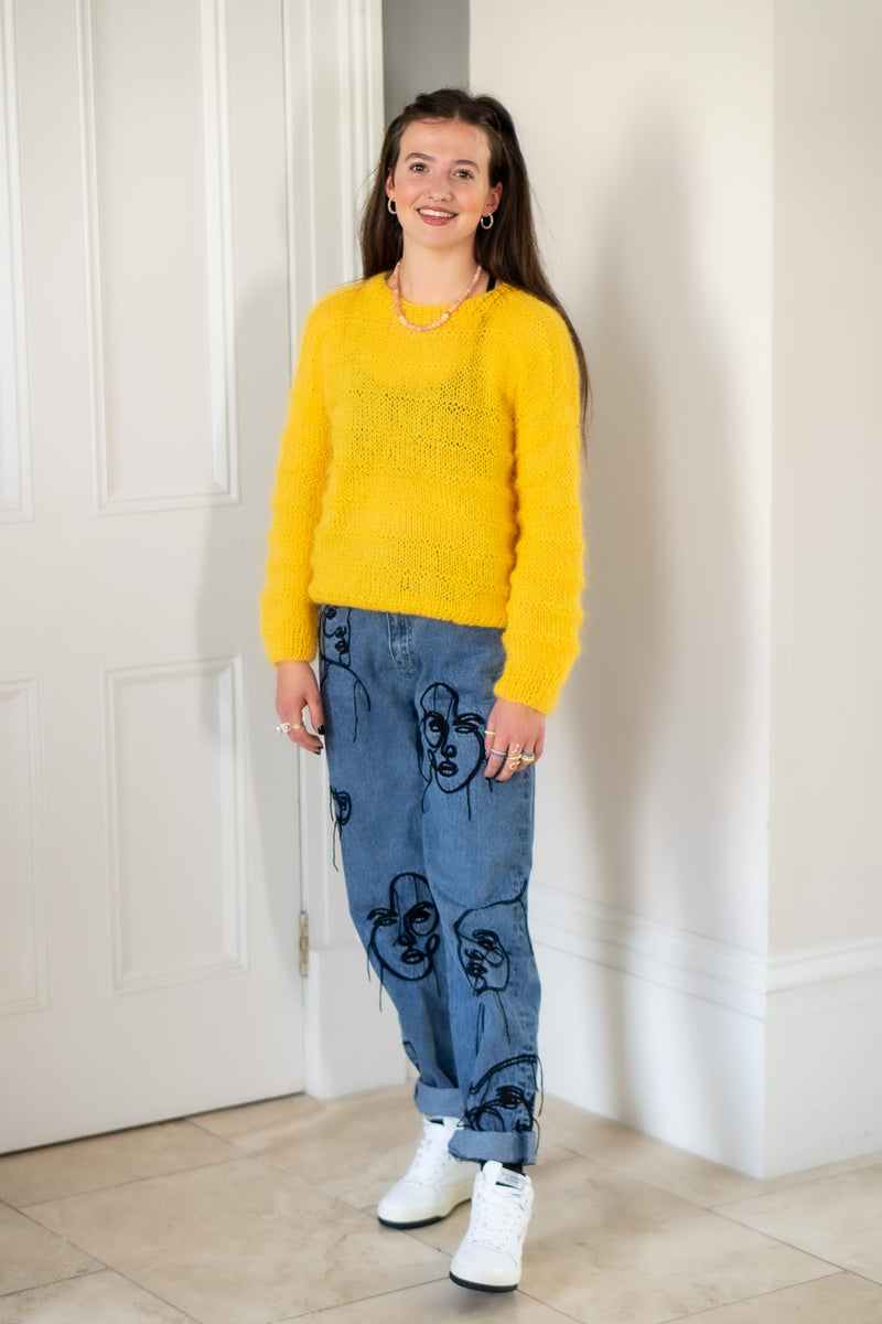 Hand Made Round Neck Mohair Jumper - Yellow