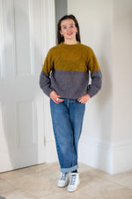 Hand Made Round Neck Mohair Jumper - Mustard/Grey