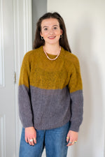 Hand Made Round Neck Mohair Jumper - Mustard/Grey