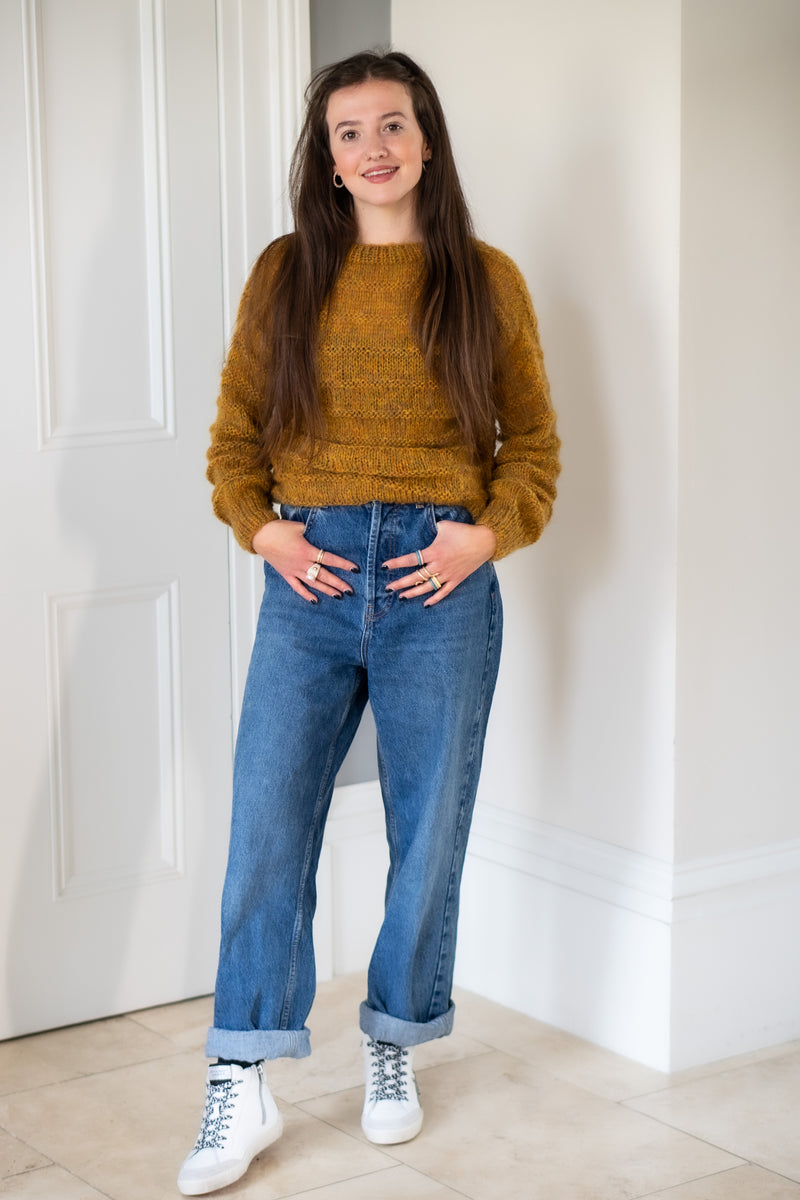 Hand Made Round Neck Mohair Jumper - Mustard