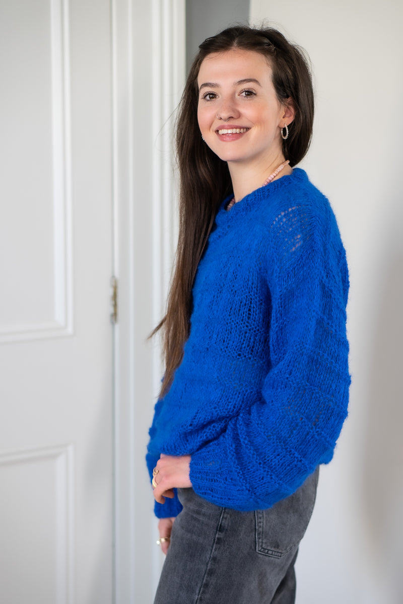 Hand Made Round Neck Mohair Jumper - Blue