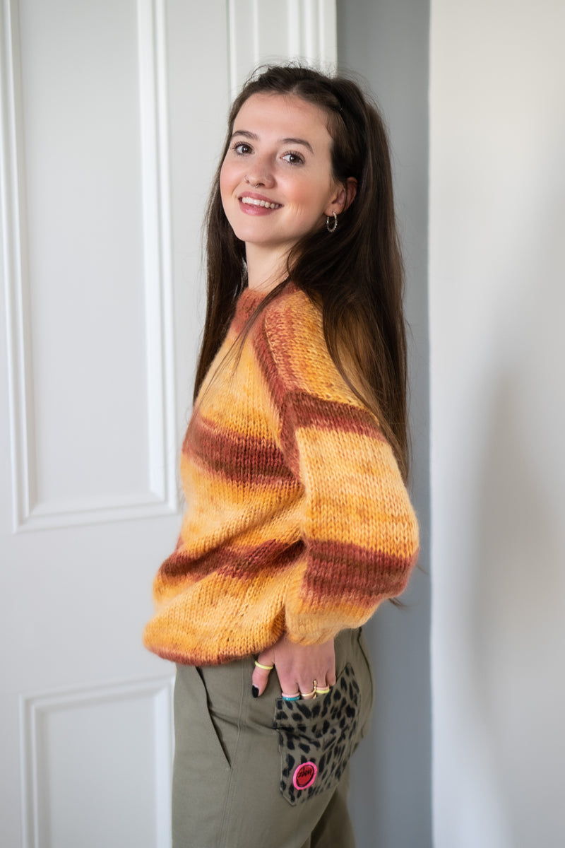 Hand Made Round Neck Mohair Jumper - Orange