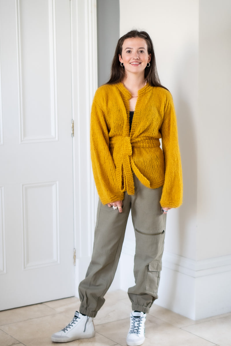 Hand Made Wrap Mohair Cardigan - Mustard