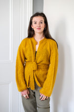 Hand Made Wrap Mohair Cardigan - Mustard