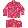 Edith - Fuchsia  Bird Print Ladies Pyjamas With Yellow Pom Pom Trims