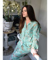 Gracey - Mint Blossom Print Ladies Pyjamas With Pink Trims